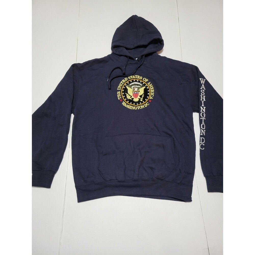 (#L7) Vintage Washington DC Presidential Seal Hoodie Navy Blue Souvenir Sz XL